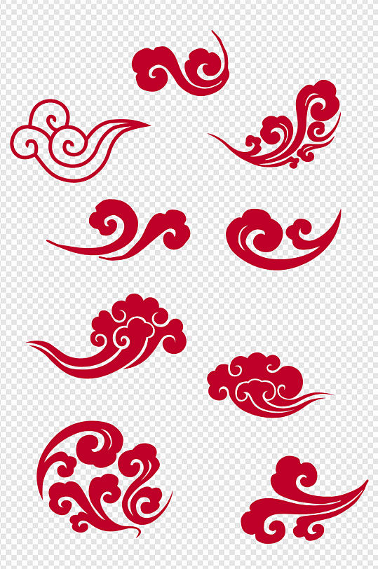 中国风祥云红色云纹图案免扣元素