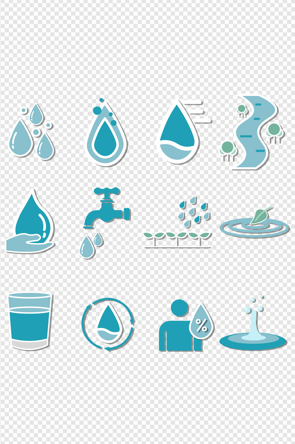 卡通珍惜水源图标元素免扣元素