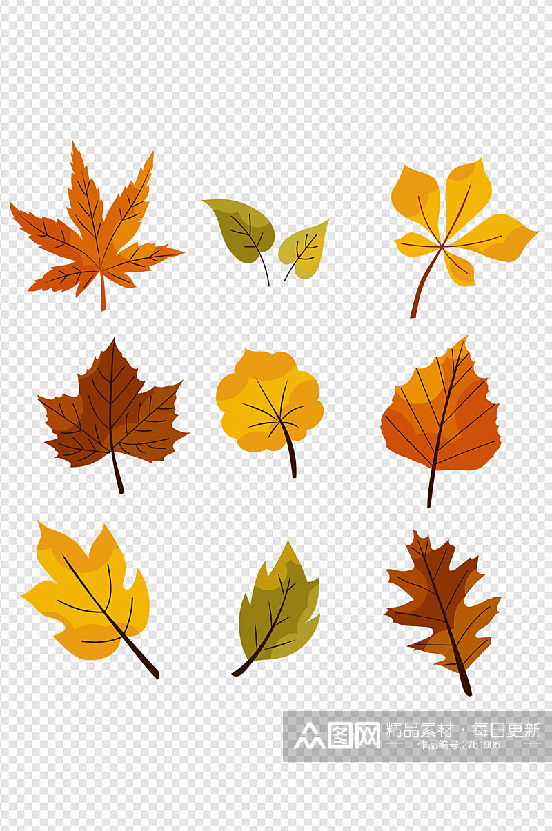 早秋树叶颜色变化手绘素材免扣元素素材