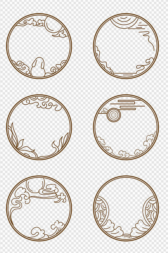 中国风古典中秋节兔子边框文本框免扣元素 小兔子框框