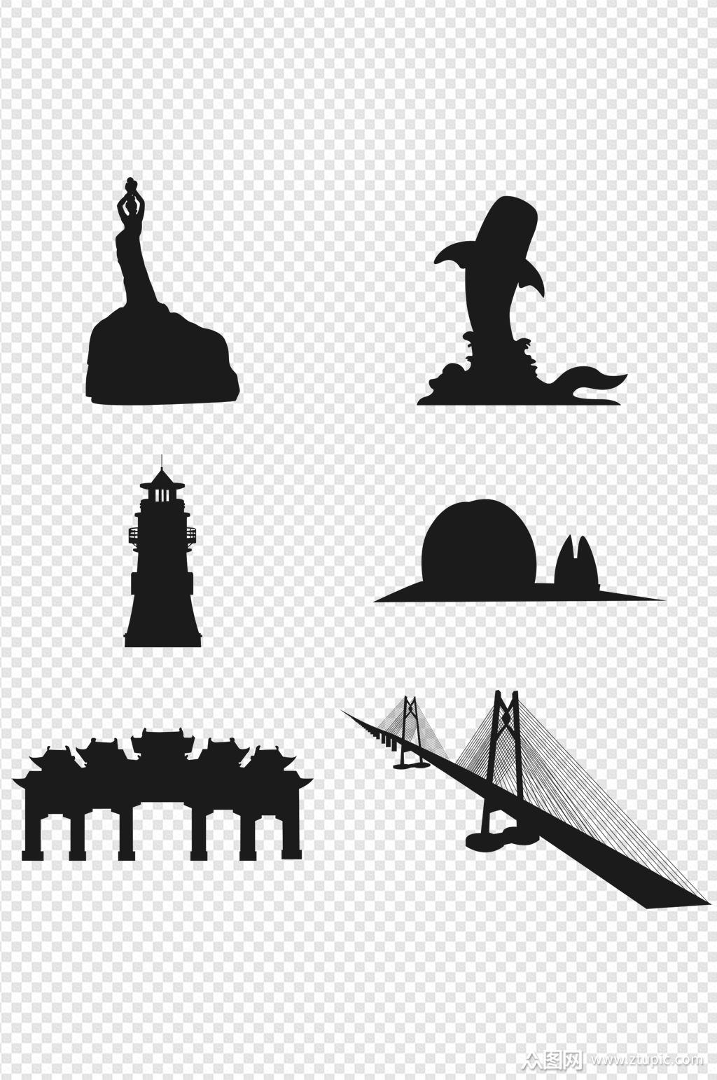 珠海剪影城市背景免扣元素素材