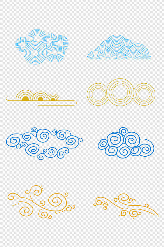 彩色手绘高档祥云云纹中国风海报免扣元素