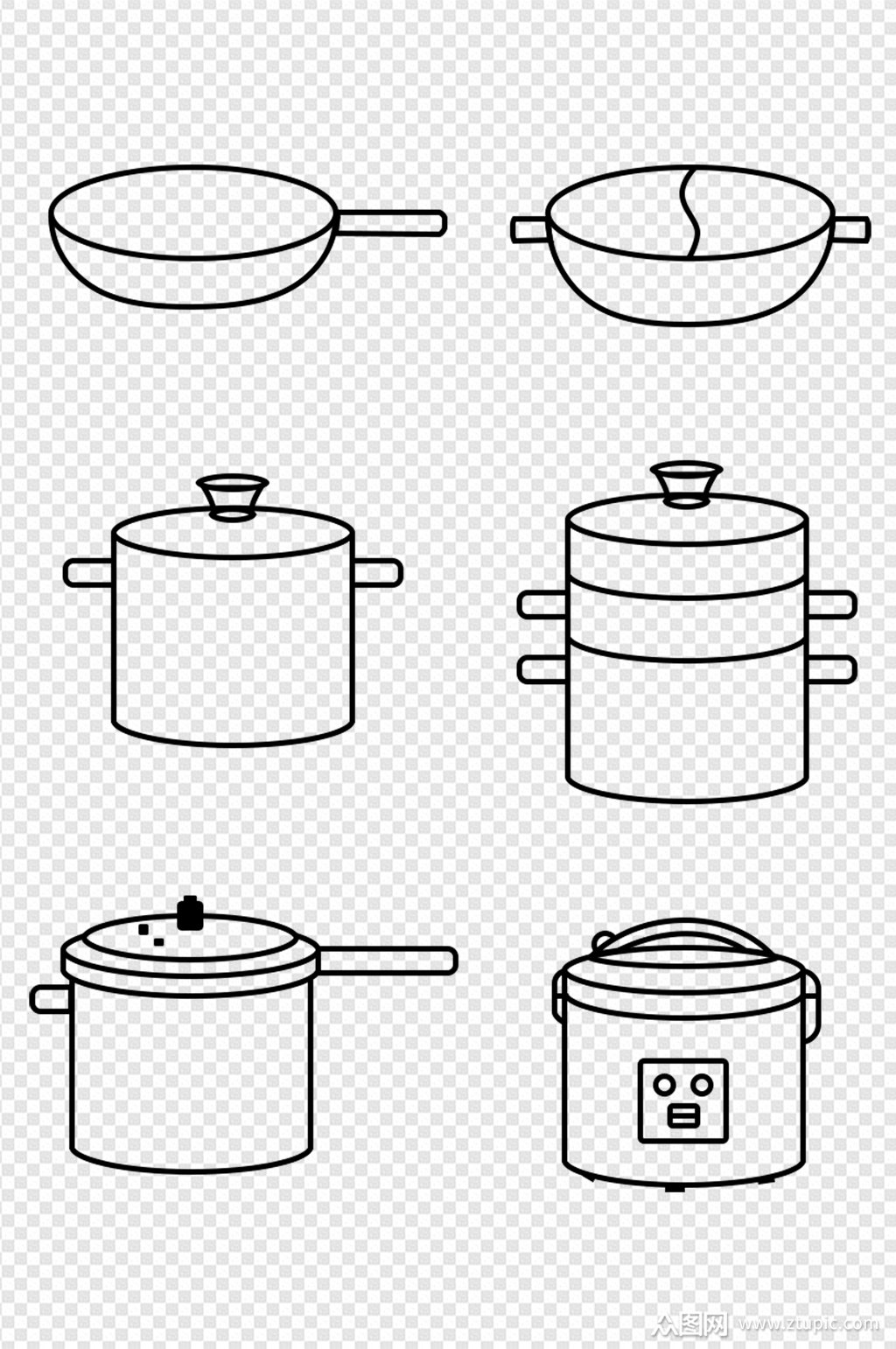家用厨房锅轮廓图标免扣元素素材