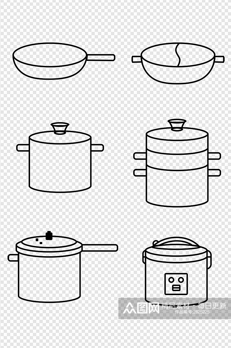 家用厨房锅轮廓图标免扣元素素材