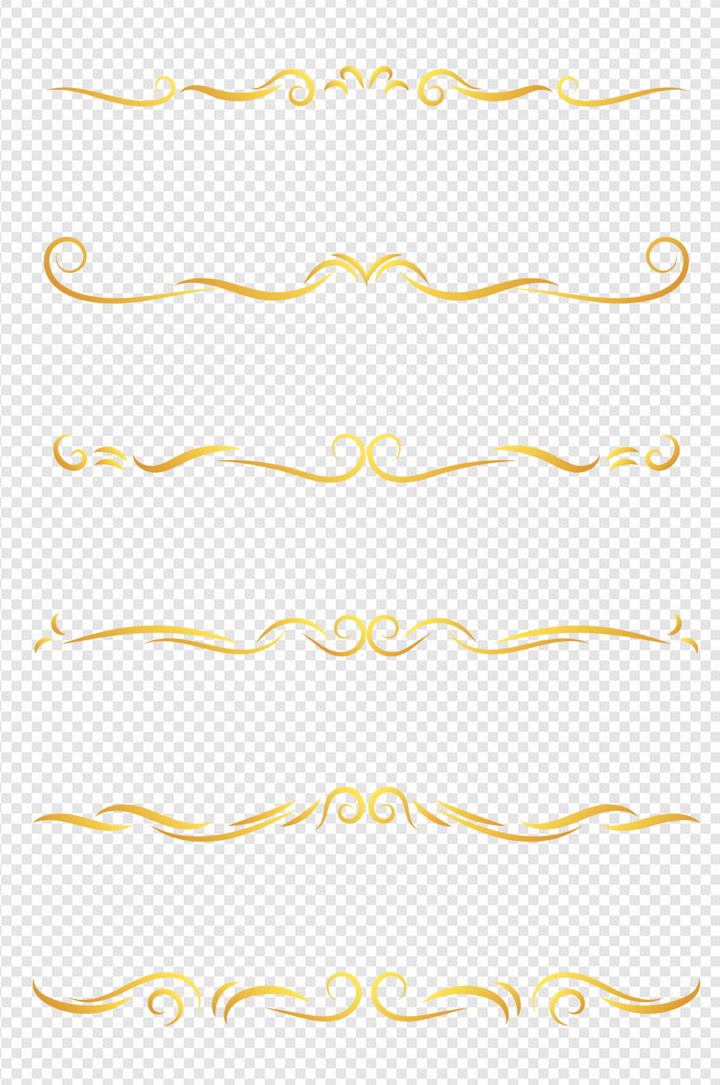 手绘金色古典花纹线条分割线分隔符免扣元素