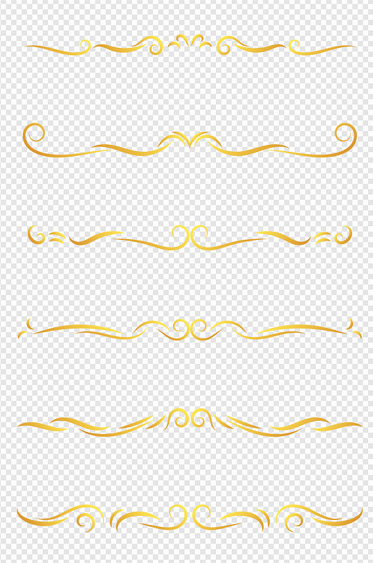 手绘金色古典花纹线条分割线分隔符免扣元素