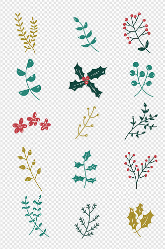 手绘花朵叶子植物装饰图案免扣元素