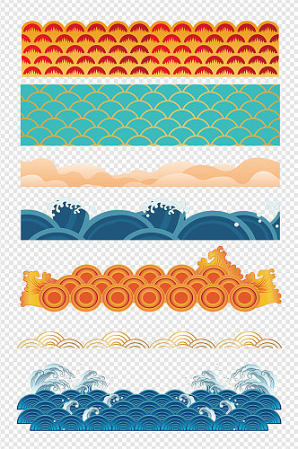 传统古典海浪波浪波纹图案设计免扣元素