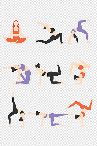 创意卡通手绘女孩瑜伽健身运动姿势 健身设计元素
