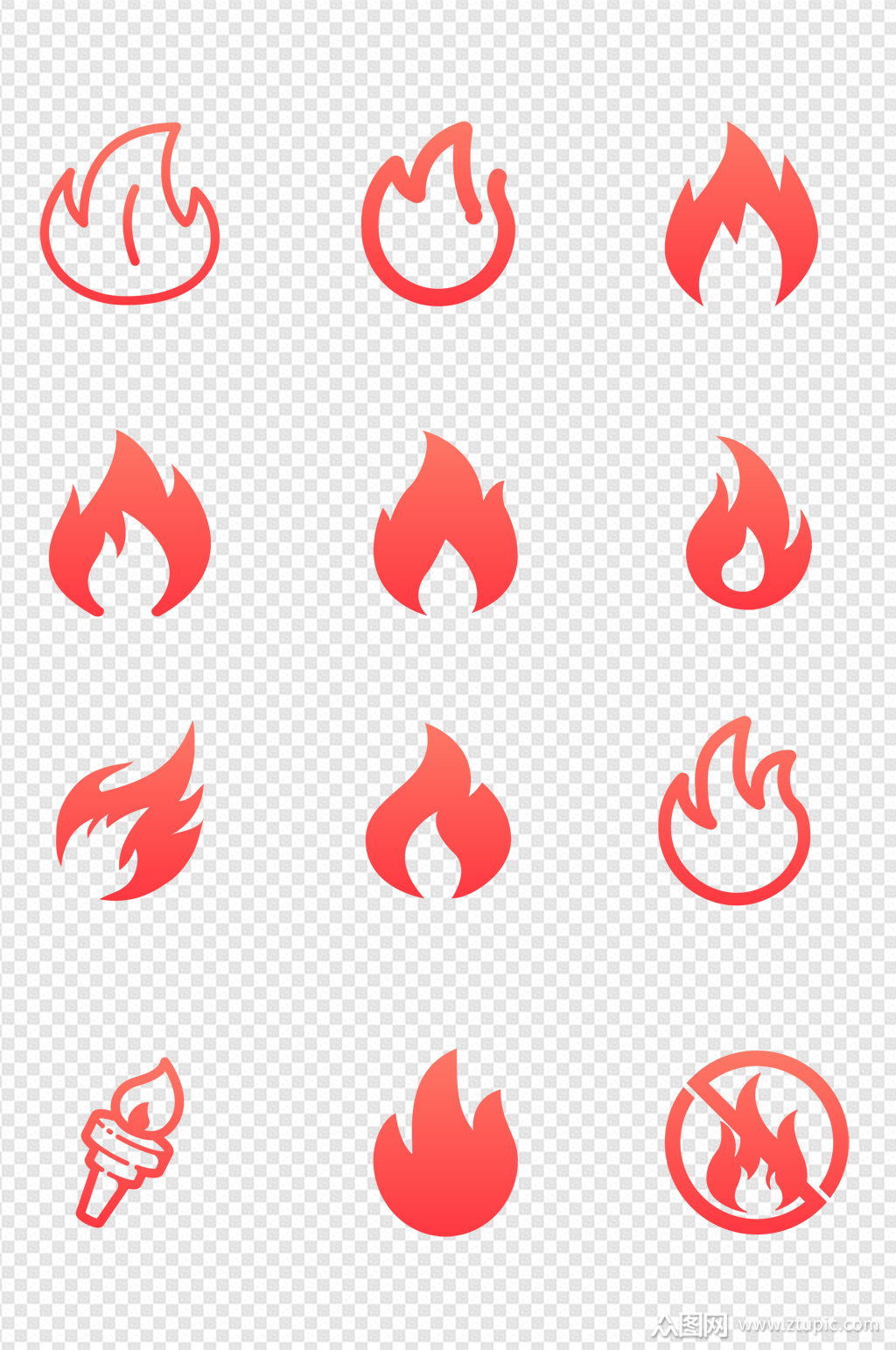红色渐变扁平化火图标免扣元素素材