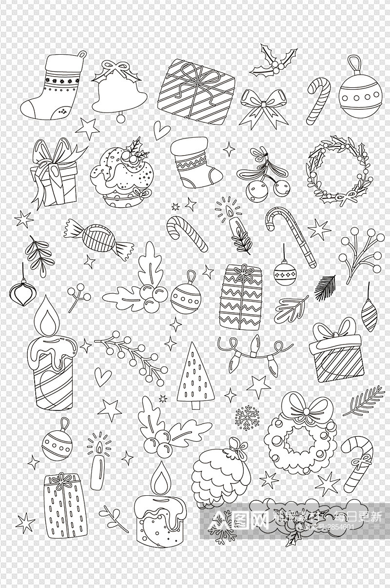手绘素描外国节日圣诞节装饰图案免扣元素素材