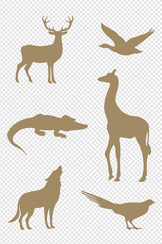创意麋鹿狼长颈鹿大雁鳄鱼野鸡动物剪影元素