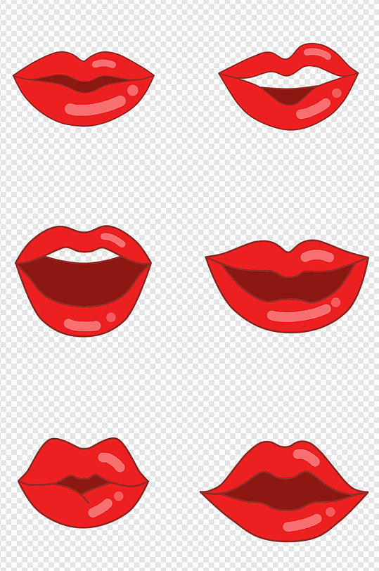 烈焰红唇矢量嘴巴素材集免扣元素