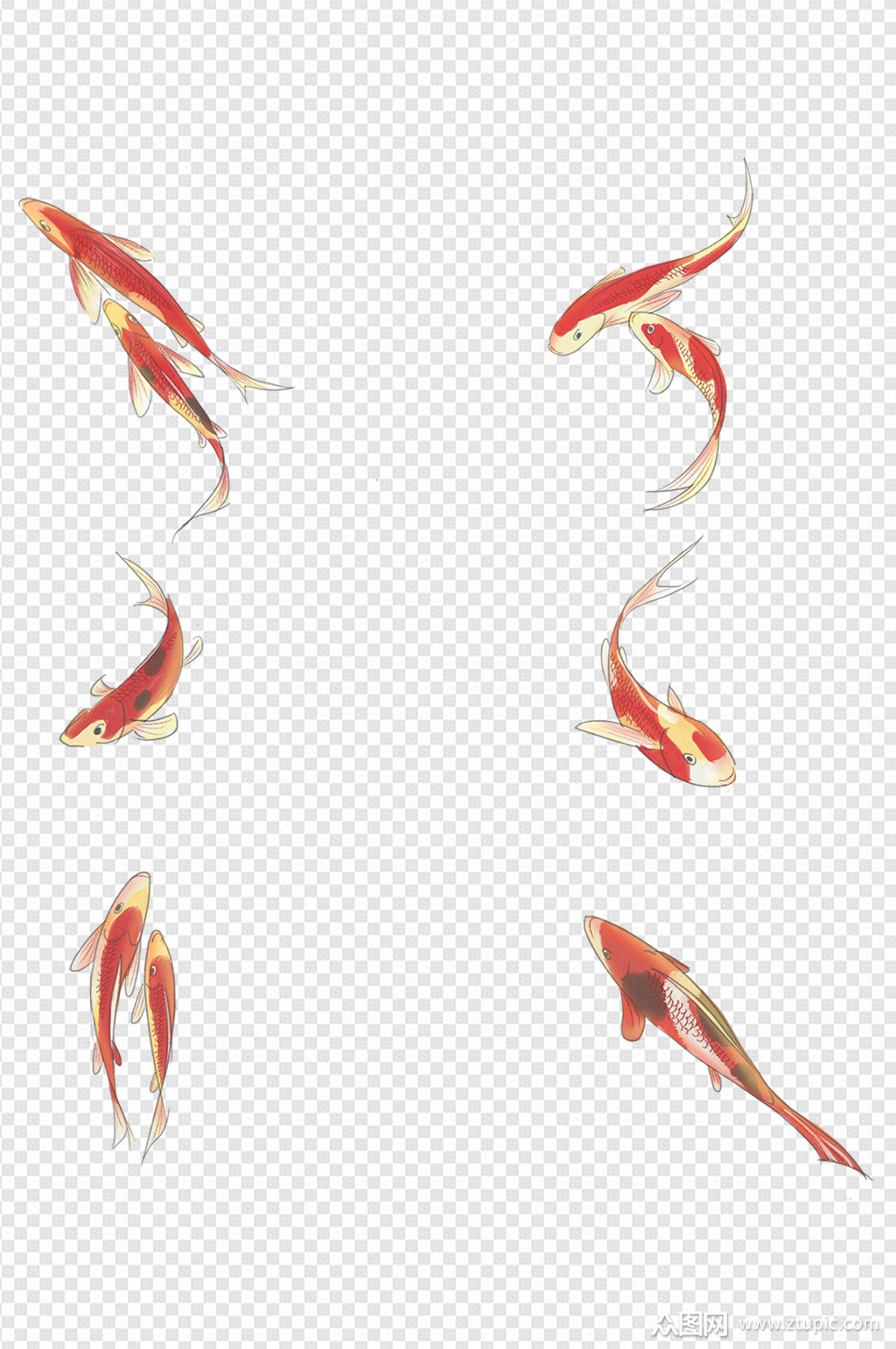 手绘亚洲风鲤鱼插画免扣元素