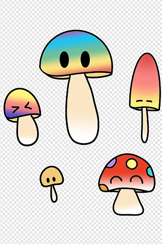 彩色卡通蘑菇卡通渐变免扣元素