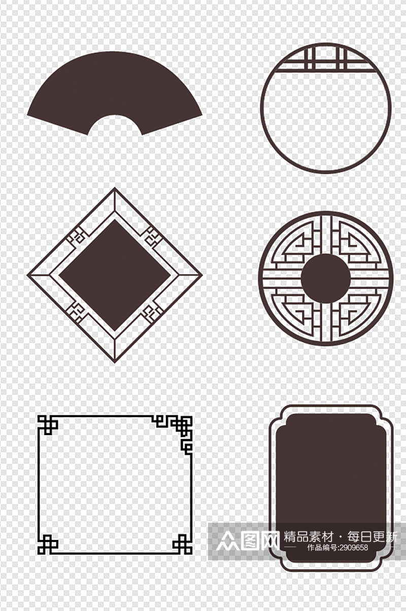 国风剪影边框素材窗户古风免扣元素素材