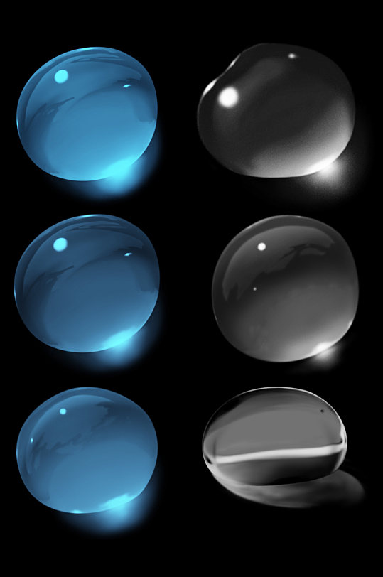蓝色水珠水滴元素透明气泡美妆免扣元素