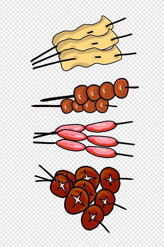 火锅串串香菇肠肉丸豆皮无背景插免扣元素