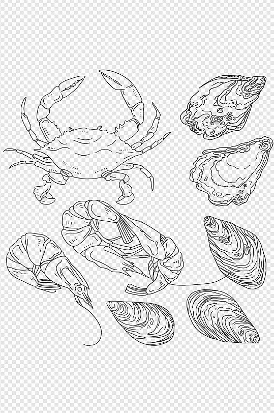 手绘卡通海鲜水产螃蟹虾海蛎子美食免扣元素