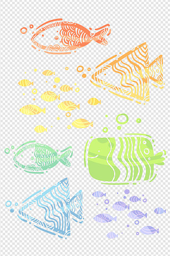 卡通线描海洋元素鱼类小鱼装饰图案免扣元素