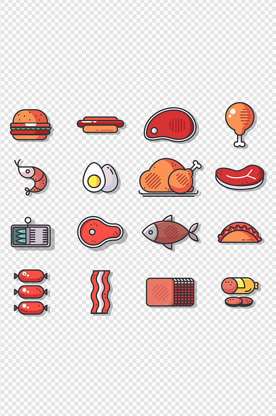 卡通手绘肉类海鲜鸡蛋餐饮美食食物免扣元素