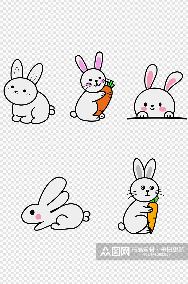 兔白兔月兔中秋设计元素图标图案免扣元素素材