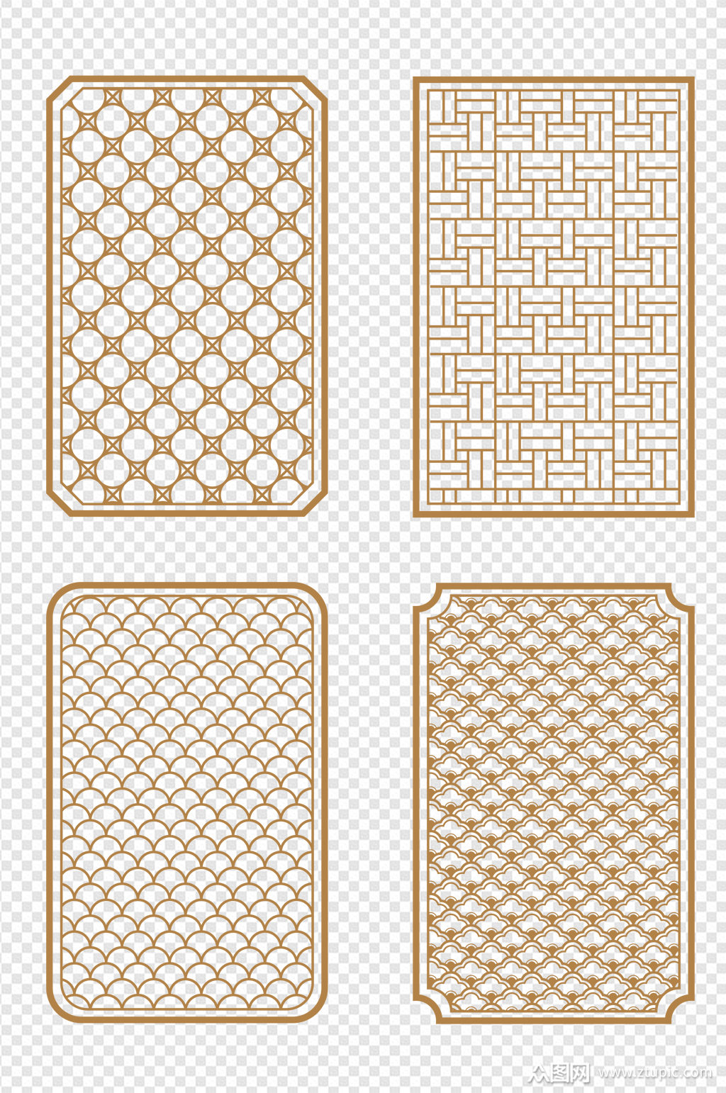 中式古典窗框屏风格子窗格边框纹理免扣元素素材