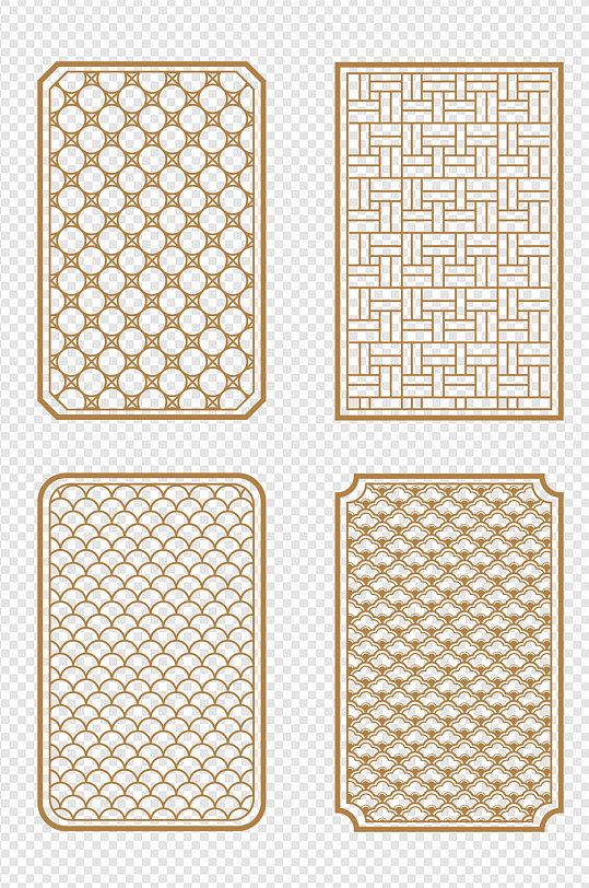 中式古典窗框屏风格子窗格边框纹理免扣元素