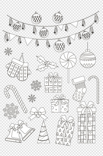 手绘素描外国节日圣诞节装饰图案免扣元素