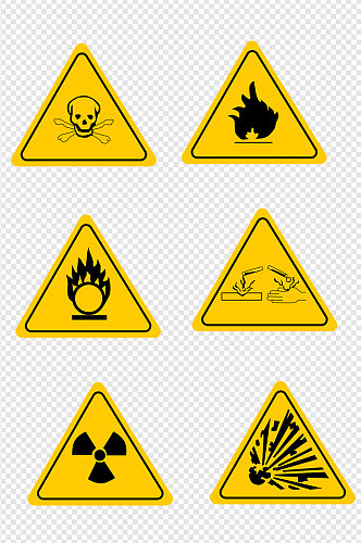 手绘交通禁止黄色三角牌危险品标志免扣元素