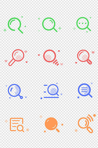 扁平化手绘搜索查找放大镜图标免扣元素