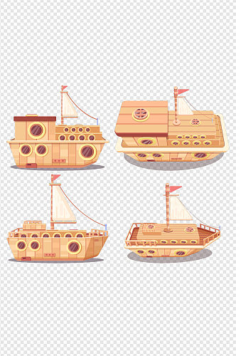 卡通积木帆船战船货船游船模型玩具免扣元素