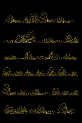 手绘金色渐变线条山纹山峰山峦图案免扣元素