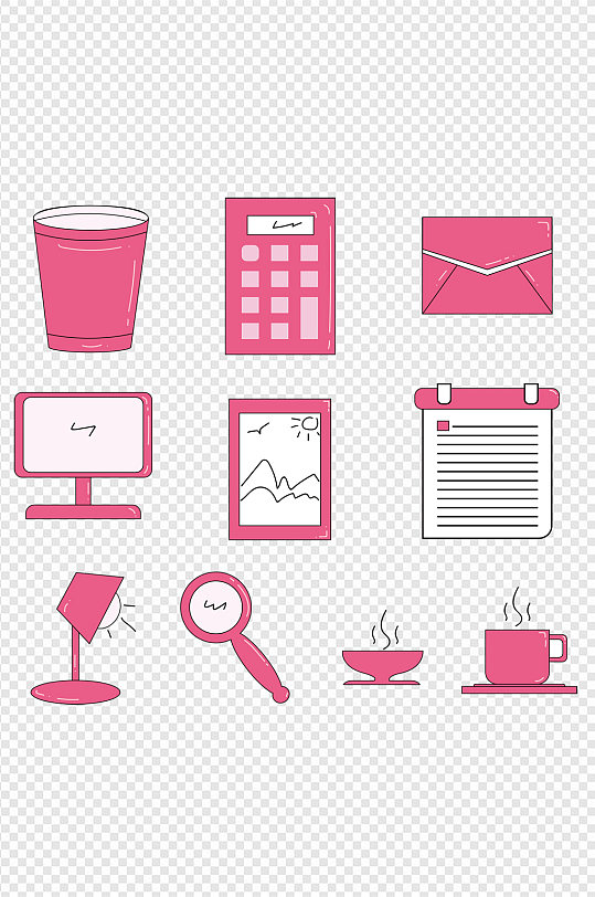 办公室卡通小图标粉色系免扣元素