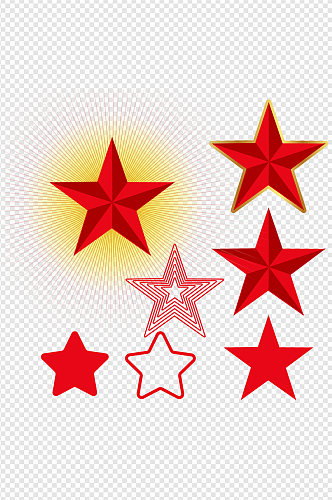红色五角星手绘设计素材免扣元素