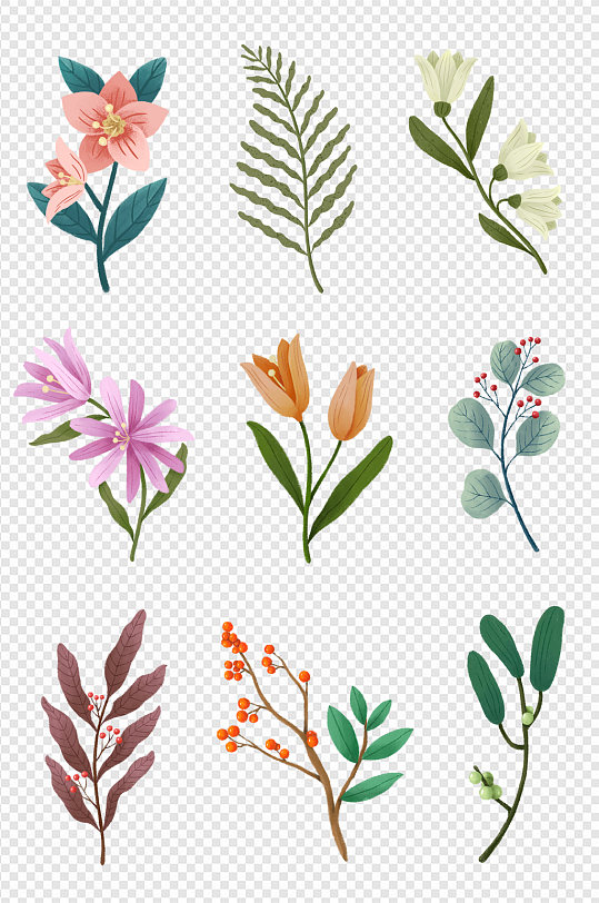 手绘清新植物花纹背景图案小清新免扣元素