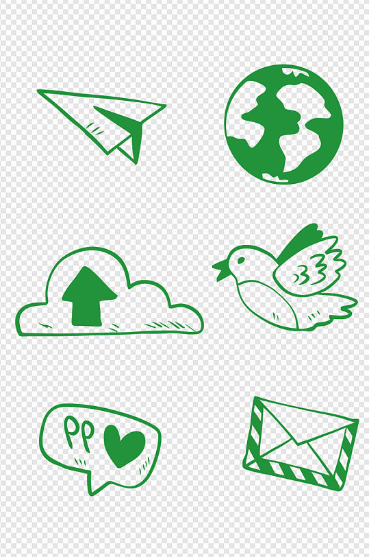 纸飞机地球和平鸽信封漫画风图标免扣元素