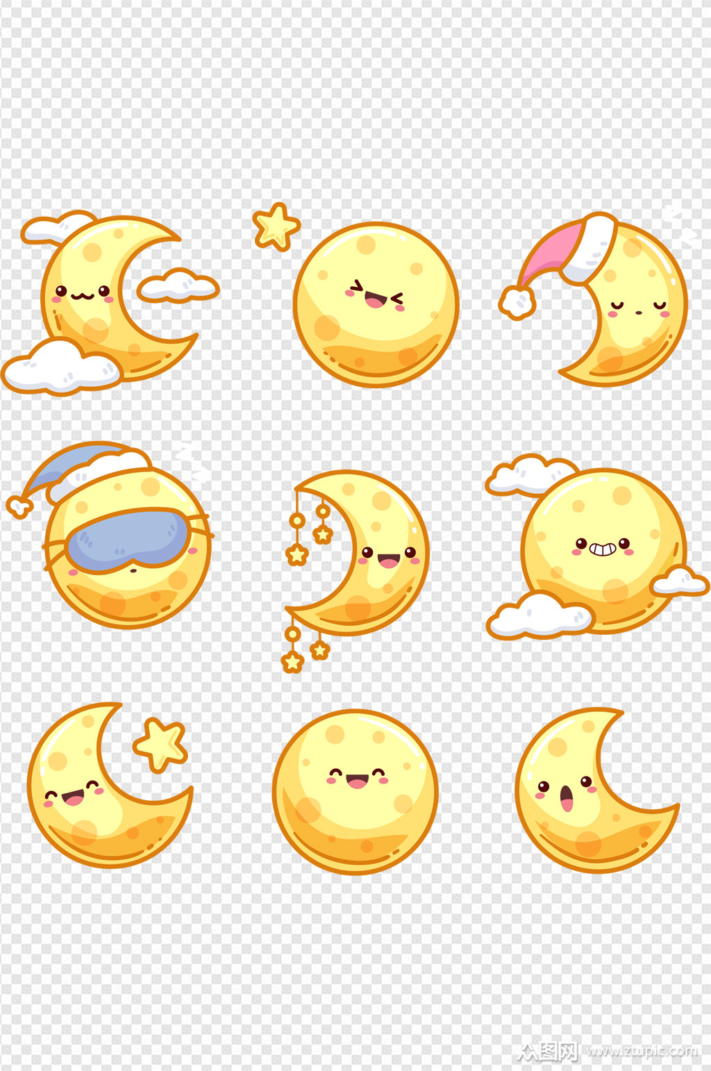 可爱风中秋月亮表情包免扣元素