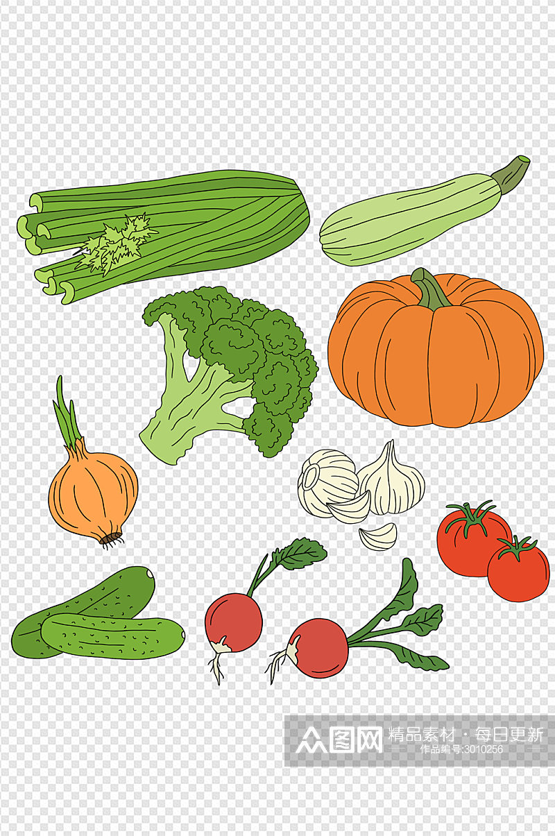 手绘卡通蔬菜黄瓜萝卜西红柿圆葱免扣元素素材