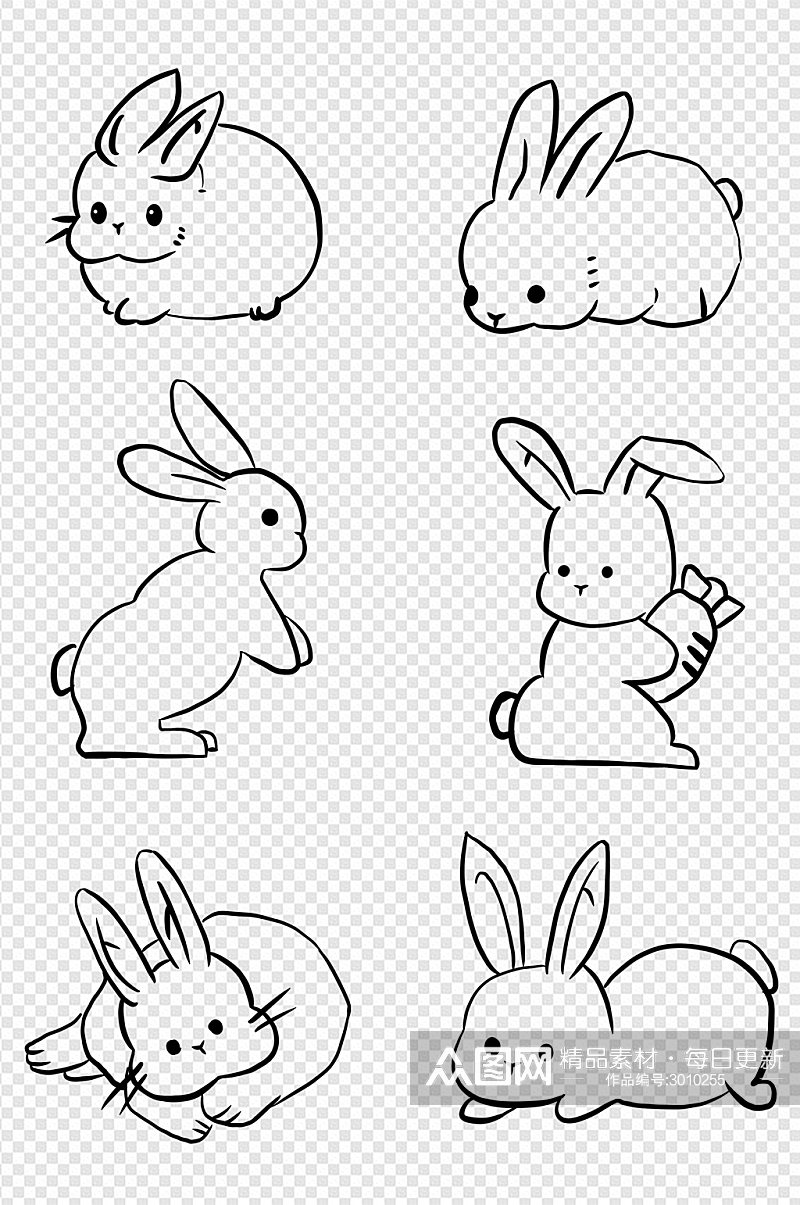线条兔子简笔画动物中秋传统节日免扣元素素材