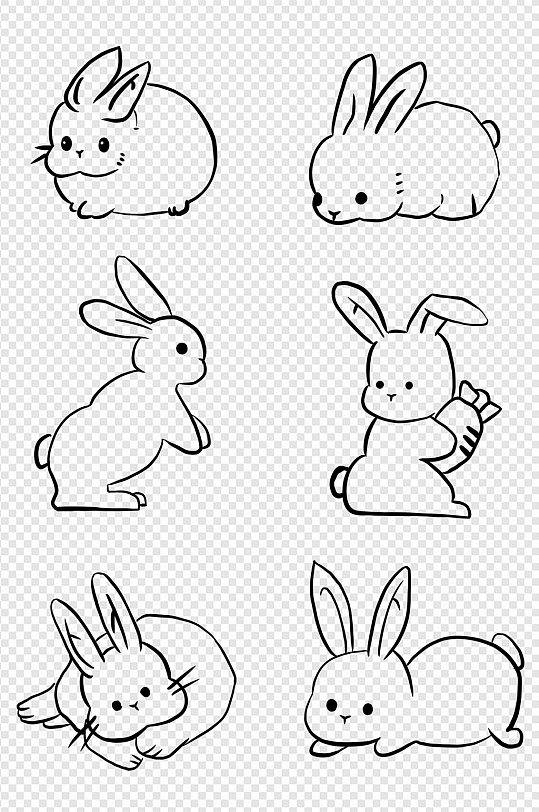 线条兔子简笔画动物中秋传统节日免扣元素