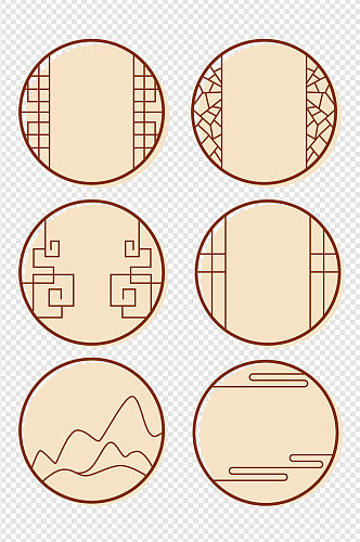 古典中国风祥云圆形窗户边框套装免扣元素