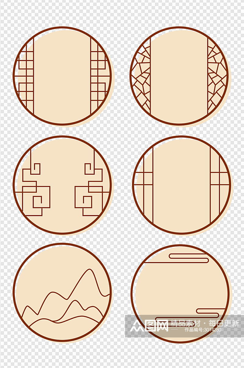 古典中国风祥云圆形窗户边框套装免扣元素素材