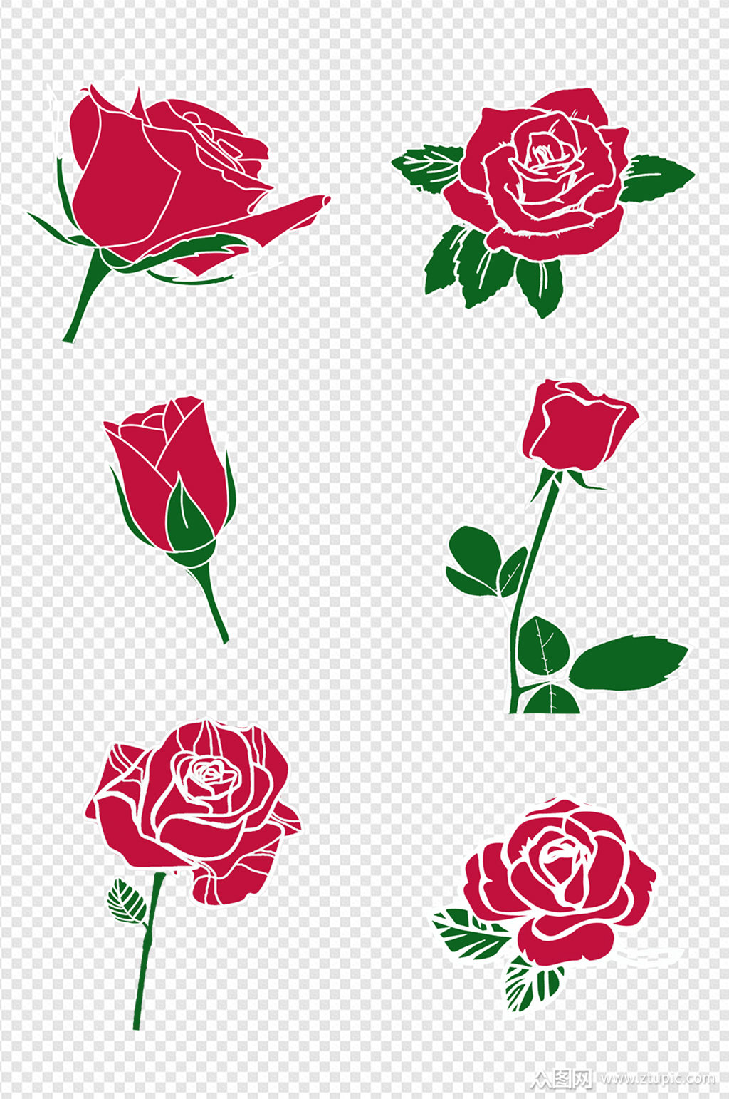 扁平化蔷薇花素材免扣元素素材