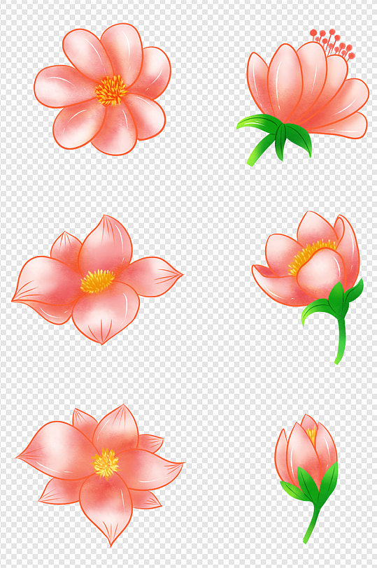 手绘水彩桃花花卉素材免扣元素