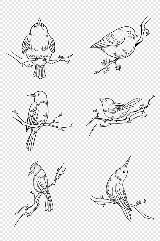 手绘树枝上栖息的小鸟图免扣元素