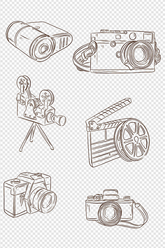 黑白手绘相机照片填充平铺图案合集免扣元素