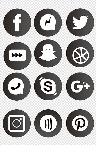 黑色背景下社交网络图标免扣元素