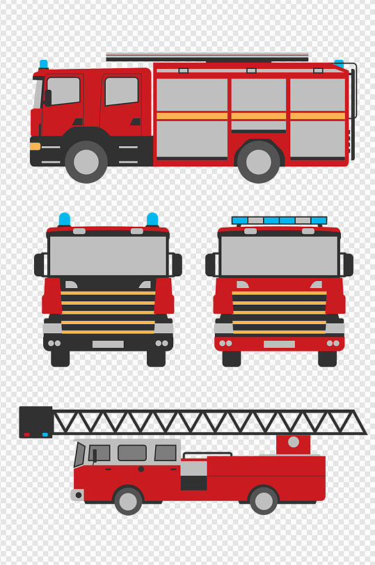 创意卡通手绘红色消防车汽车插画免扣元素