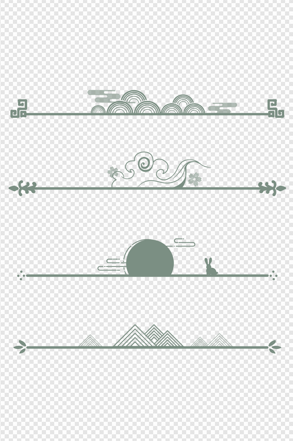 国风墨绿唯美装饰分割线边框免扣元素素材